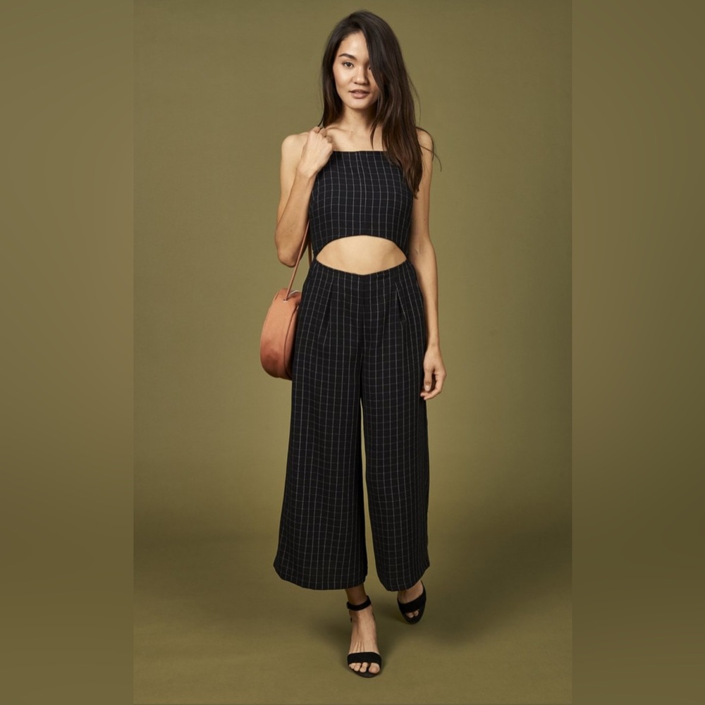 Whimsy + Row Black Pinstripe Cutout Jumpsuit